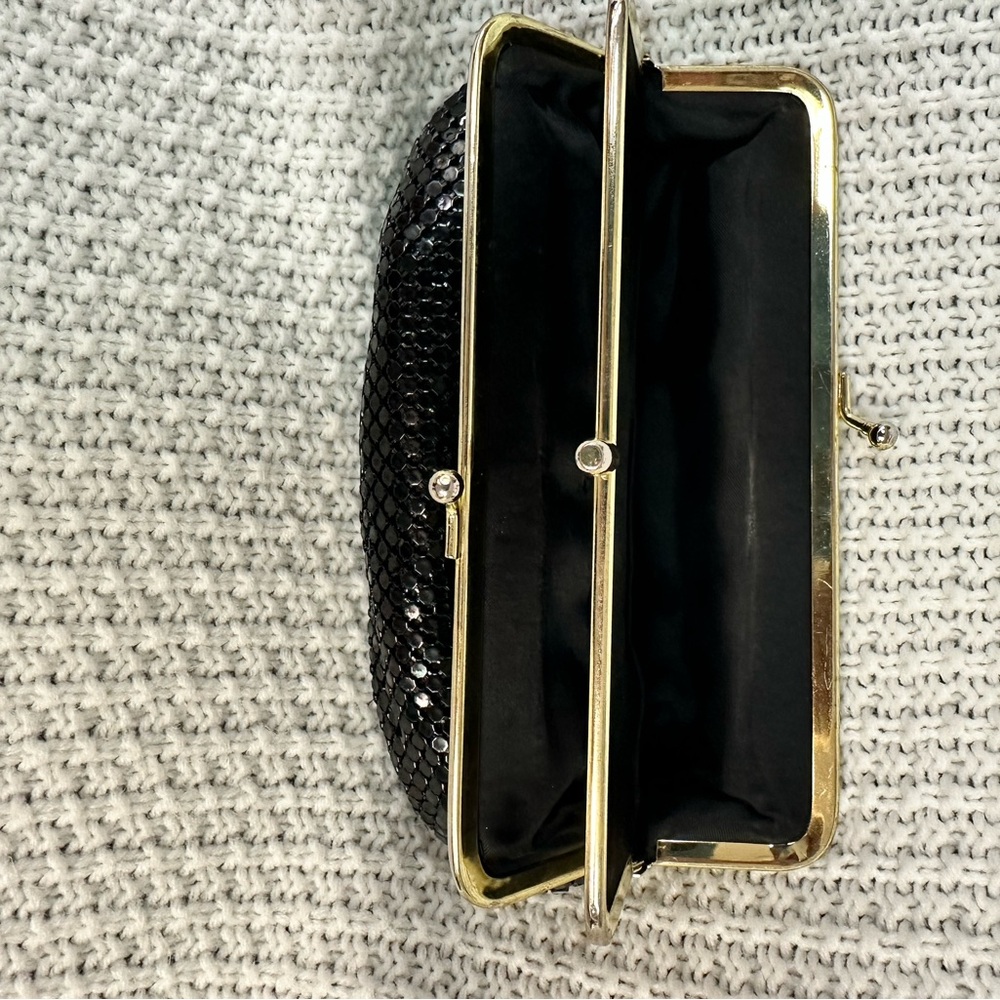 Black Sequin Frame Clutch with Gold Trim